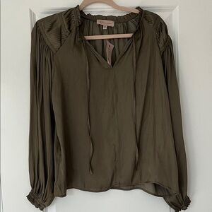 Philosophy Olive Green Peasant Blouse with Tie Neck